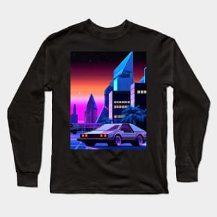 Retrofuturistic cyberpunk  car in synthwave city Long Sleeve T-Shirt